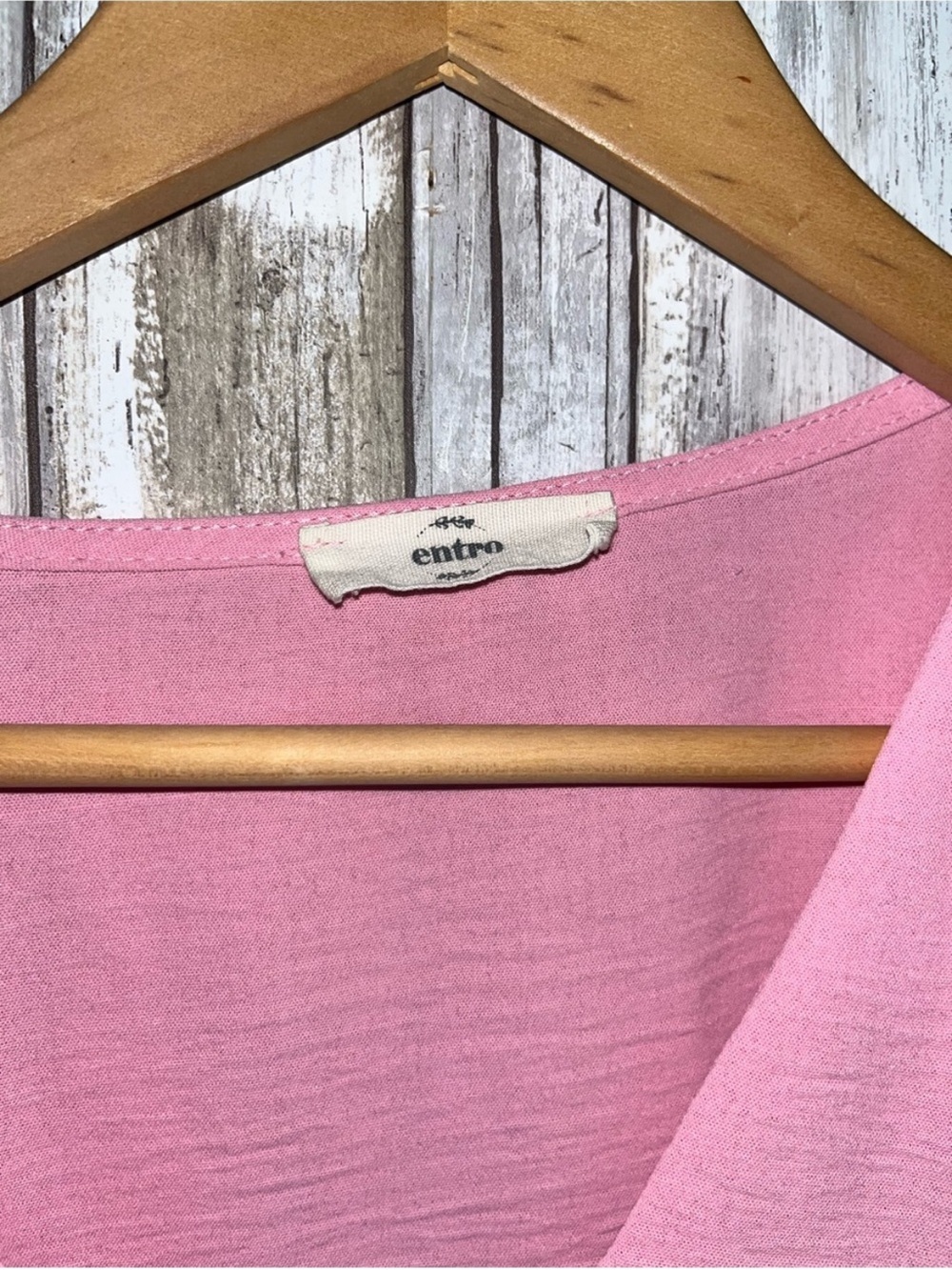 Entro Pink Oversized Blouse L Flowy V Neck Short Sleeve Boho Lightweight Top - Picture 4 of 5